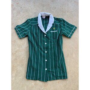 Vintage 1980's McDonalds Green Striped Button-Up Uniform Shirt Size S Y3